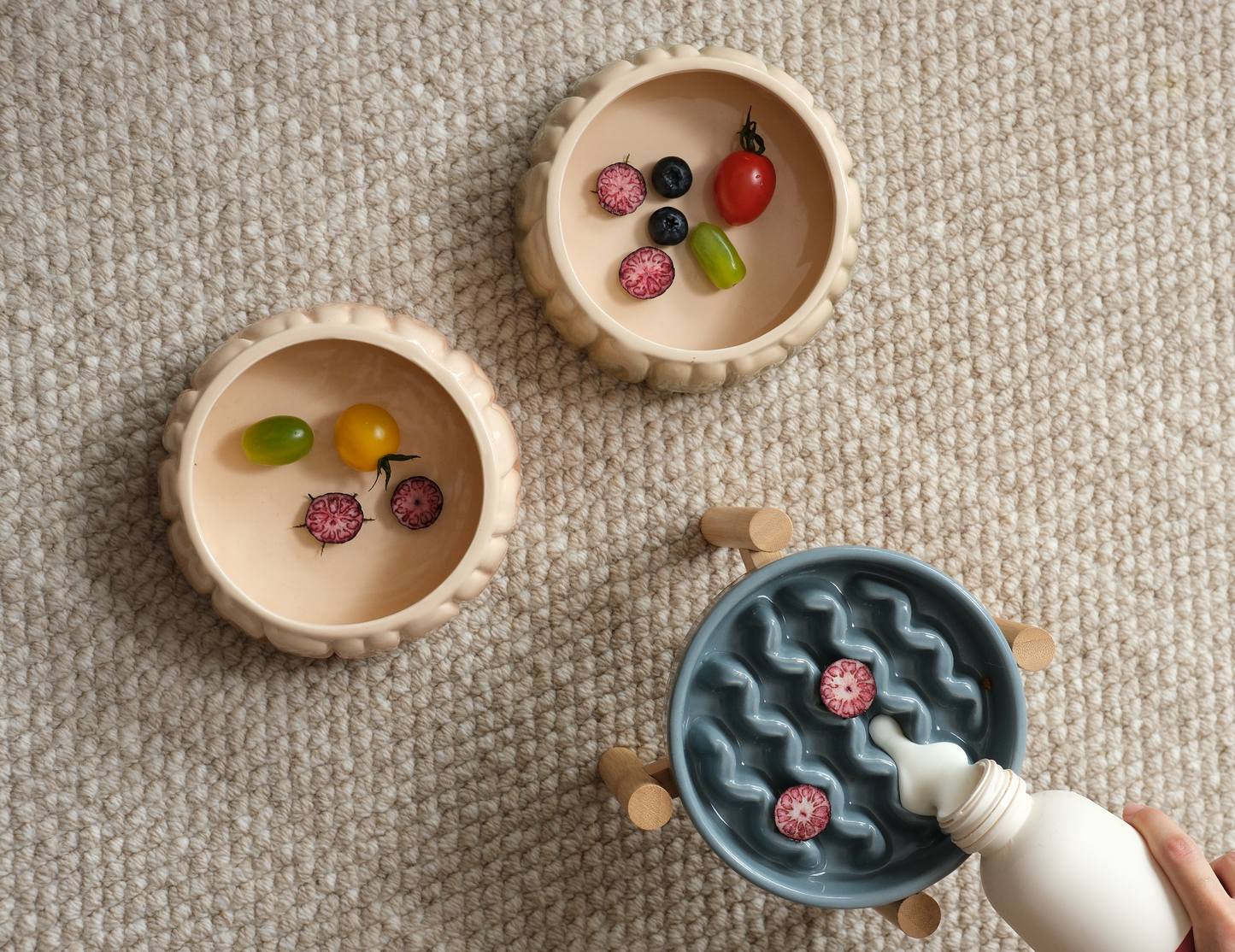 Slow Feeder Dog Bowls - Yellow / Frozen Blue / Purple